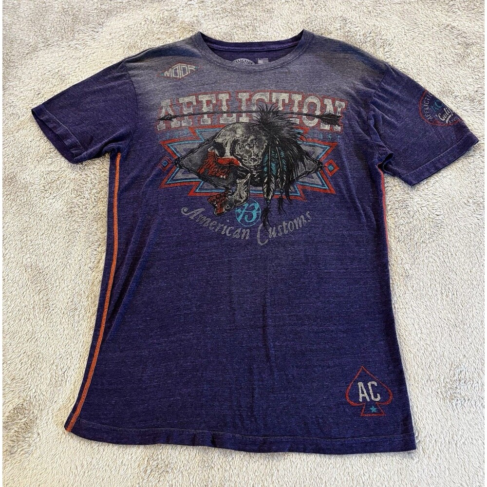 Affliction T Shirt Mens XL Y2K MMA USA Made Blue Graphic Falcon Warrior
